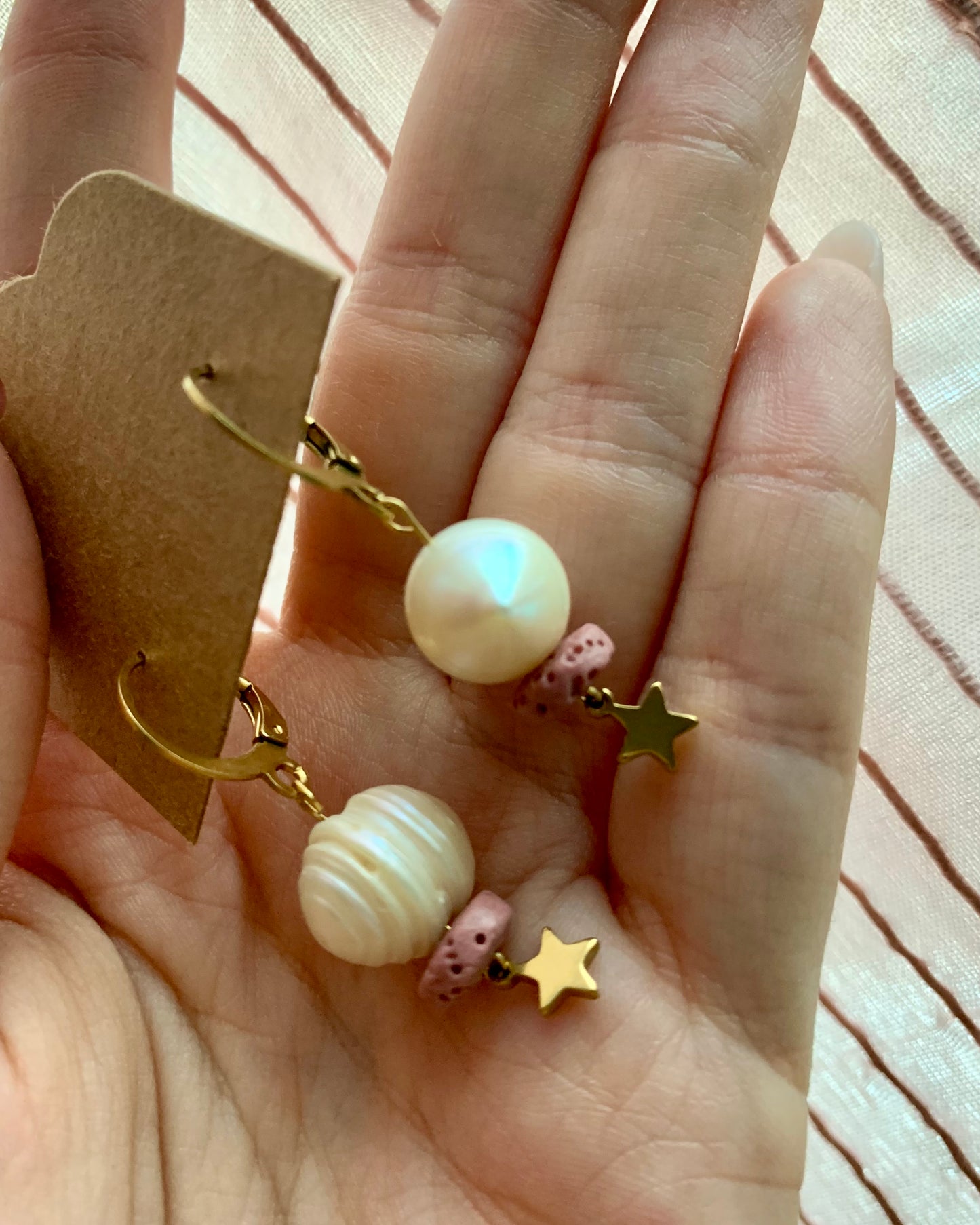 Pendientes perlas rosas