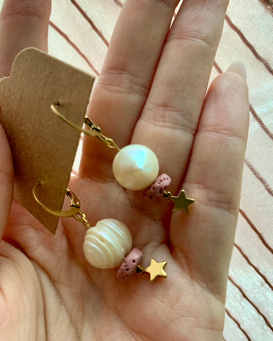 Pendientes perlas rosas