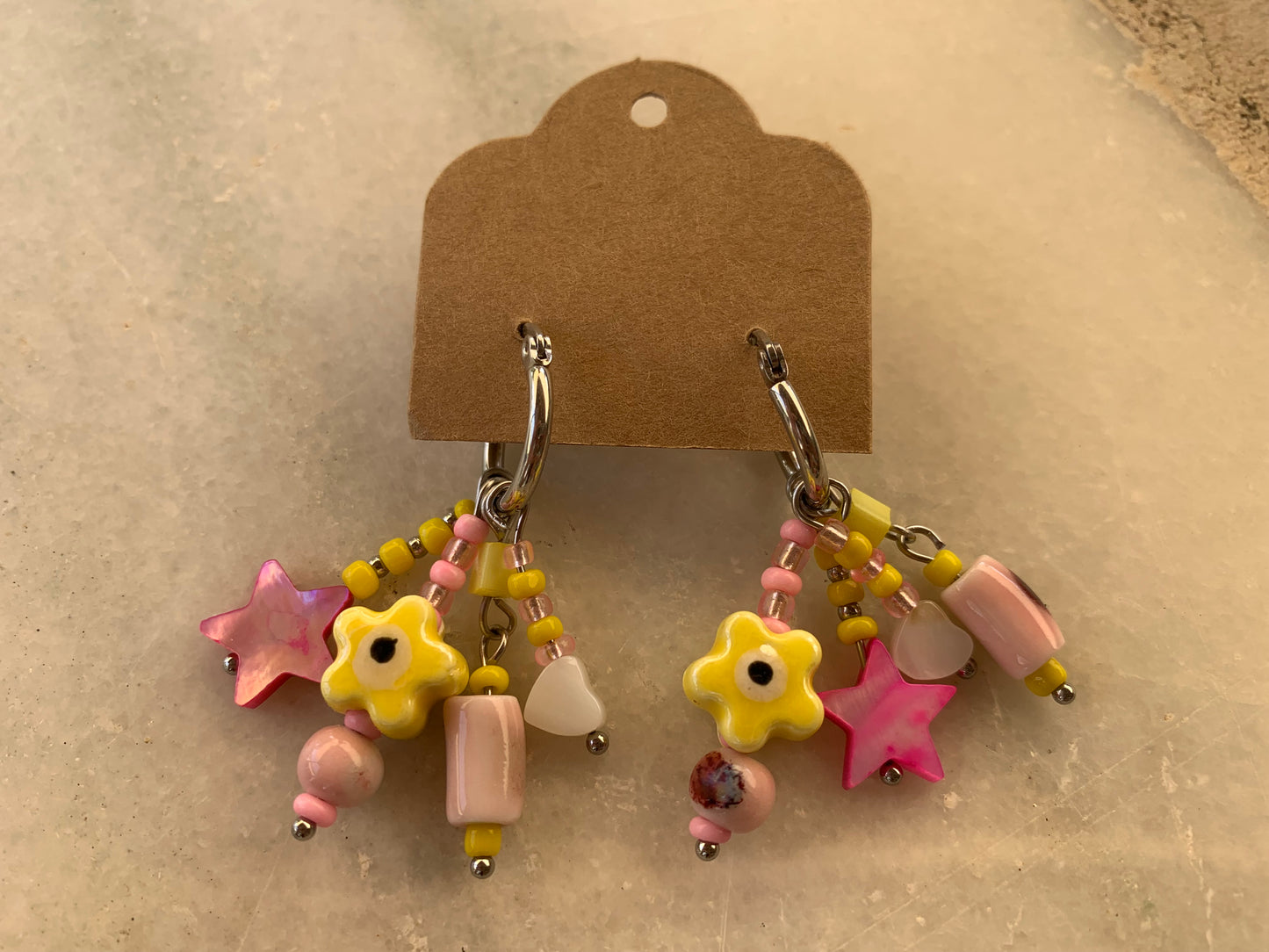 Pendientes fantasía rosa y amarillo