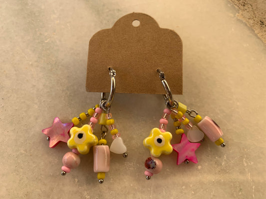 Pendientes fantasía rosa y amarillo